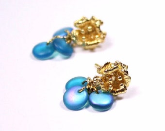 Deep Blue Studs Earrings Minimal Gold Jewelry - Summer Teal Blue Jewelry - Mini Blue Drop Bridal Studs Earrings Christmas Gifts for Daughter