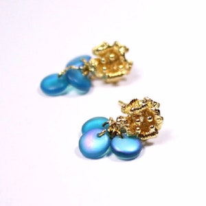 Deep Blue Studs Earrings Minimal Gold Jewelry Summer Teal Blue Jewelry Mini Blue Drop Bridal Studs Earrings Christmas Gifts for Daughter image 1