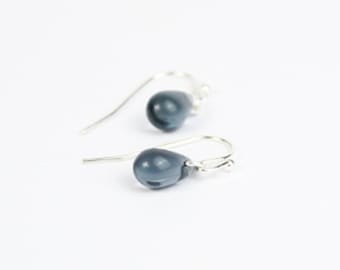 Blue Gray Earrings For Women Silver Jewelry For Her Petite Teardrop Dark Gray Jewelry - Christmas gifts Under 15 - Slate jewelry Small Drop