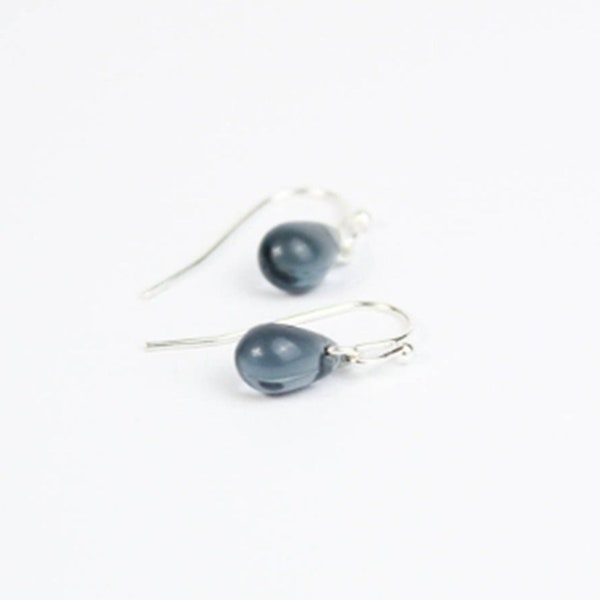 Blue Gray Earrings For Women Silver Jewelry For Her Petite Teardrop Dark Gray Jewelry - Christmas gifts Under 15 - Slate jewelry Small Drop