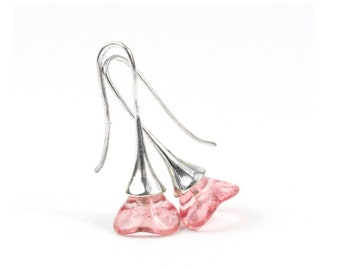 Anniversary Earrings for Her Silver Pink Jewelry - Nature Gardener Earrings - Minimalist Petite Earrings - Princess Jewelry - mini drop ear