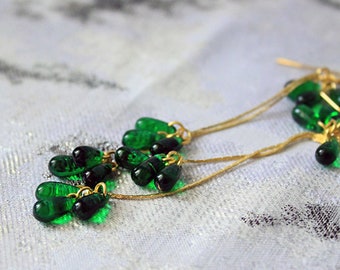 Emerald Long Earrings Drop - Dark Green Earrings For Her - May's Birthstone - Elegant Gold Bohemian Jewelry Girlfriend - Gifts for Daughter