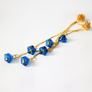 Blue Studs Boho Dangle Studs Earrings Gold - Flower Studs Earrings Long Cobalt Jewelry Anniversary Gifts - Royal Blue Jewelry for Women
