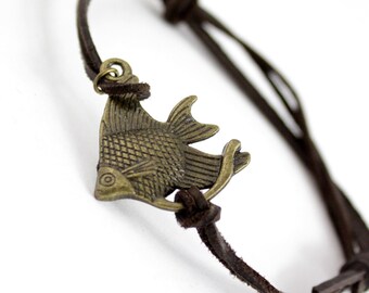 Flounder Fish Bracelet - Adjustable Bracelet - Fish Jewelry - Beach Bracelet For Boyfriend Gifts - Gift Dad - Father Presents Suede Leather