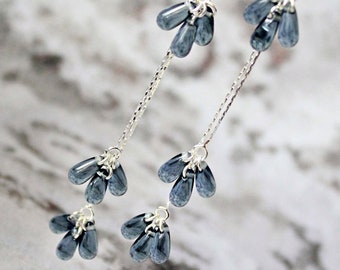 Midi Long Blue Earrings Sterling Silver - Gray Teardrop Earrings Sale Gift for Wife - Light Blue Purple Jewelry Elegant Statement - Gray Ear