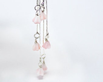 Coral Earrings Silver Pink Jewelry Sale Gift Daughter - Dangle Long Earrings - Cherry Blossoms Earrings Drop Glass Jewelry Gifts for Sister