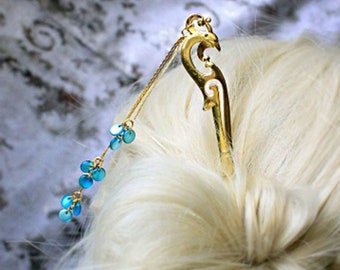 Gold Blue Jewelry Daughter Birthday Gift - Hair Pick Unique Drop Accessories Sale Gift for Girlfriend - Animal Jewelry for Hair Stick Pin