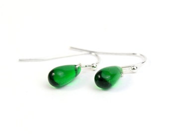 Dark Green Teardrop Earrings - Emerald Earrings for Women Simple Jewelry for Her Sterling Silver Mini Earrings for Sister - 40 Birthday Gift