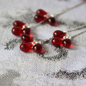 Red Earrings for Wife - Bright Red Unusual Jewelry for Women Gift - Holiday Long Earrings Christmas Gifts - Sterling Silver Earrings for Her