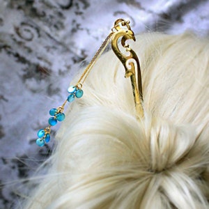 Gold Blue Jewelry Daughter Birthday Gift - Hair Pick Unique Drop Accessories Sale Gift for Girlfriend - Animal Jewelry for Hair Stick Pin