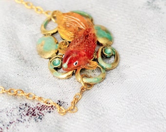 Unusual Orange Jewelry Summer Necklace for Her Gift - Original Fish Pendant Necklace Yellow Jewelry Gift Mother - Necklace Modern On Trend