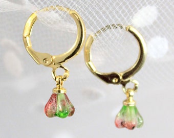 Brincos pequenos de ouro 14 k com menos de 15 anos, joias de vidro verde vermelho para irmã mais nova, presentes para seus elegantes brincos circulares para namorada