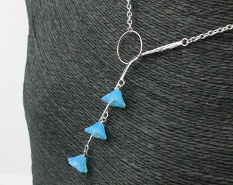Drop Long Necklace for Women - Y Lariat Large - Dainty Necklace Gift For Her - Elegant Blue Flower Necklace Modern Jewelry Sale Unique Gift