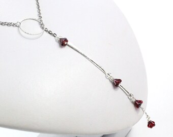 Small Red Necklace Ruby Drop Pendant Mini Blossom Jewelry Sale - Open Back Ring Necklace - Thread Through Necklace Back Chain Gifts For Her