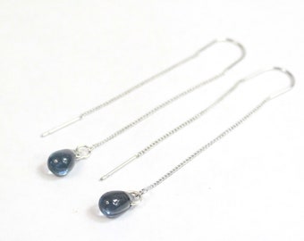 Blue Gray U Shape Silver Threader Earrings Long Jewelry for Women - Drop Earrings Prom and Weddings Jewelry - Bridesmaid Gift Ear Fashion 21