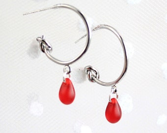 Frosted Bright Red Stud Earrings - 21st Birthday Gift for Her - Present Gift 18th 40th Novelty Jewelry 30th Birthday Present for Best Friend