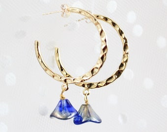Sapphire Blue Jewelry Gold Loop Stud Earrings Drop Stud Quirky, Open Circle Stud 18th 21st Birthday Gift Girl Present For Mom 50th 30th 40th