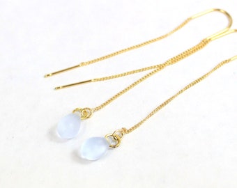 Light Blue Gold U Threader Earrings Original Jewelry 17 Birthday Gifts for Women - Novelty Earrings Drop Long Glass Jewelry for Sister Gift