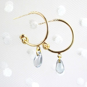 Hellgrau Schmuck 14 K Gold blau grau Ohrstecker - Glas Schmuck Tropfen Ohrstecker große offene - 21. Geburtstagsgeschenk, Geschenk für Frauen 50. 40.