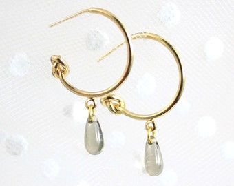 Light Brown Teardrop Earrings, 14K Gold Knot Studs