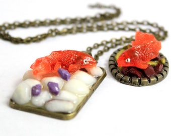 fish Resin Jewelry - Unusual Orange Necklace for Her Gift - Original Fish Pendant - stone Necklace Gift Mother - red Jewelry Modern On Trend