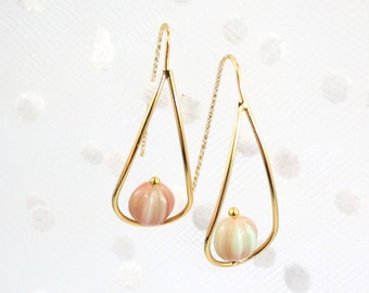 Green Pink Jewelry for Women Gift Gold Teardrop Dangle Earrings - Push Present 18th, 21st Birthday Gift - Glass Jewelry for Best Friend 50th