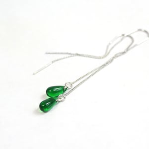 Emerald Green Jewelry Silver Threader Earrings Sale - Glass Drop Jewelry for Women Gift 18th Birthday for Friend - Long Earring Gift for Mom