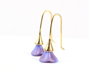 Purple Blue Unusual Earrings Gold - Minimal Modern Jewelry - Tender Colors Raspberry Sky Earrings - Tiny Earrings for Women Gifts Christmas