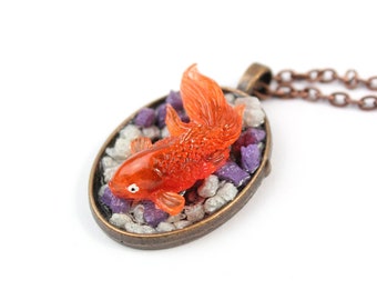 Purple Raw Stone Necklace Animal Fish Red Jewelry - Unique Jewelry Make Wish Necklace Oval Pendants Copper Jewelry Round Sea Locket Necklace
