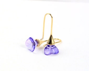 Violet Tulip Earrings Gold Bright Purple Bohemian Jewelry Floral Botanical Earrings Modern Weddings Jewelry Fashion Jewelry Bridesmaid Gift