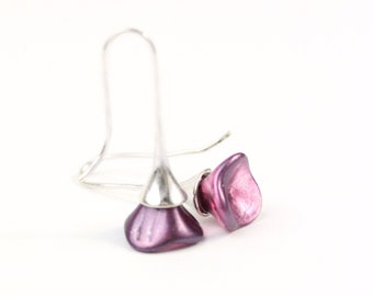 Purple Tulip Earrings Silver - Trendy Chic Light Earrings - Satin Lavender Jewelry - Royal Restraint Lovely Darlings Jewelry for Women Gift