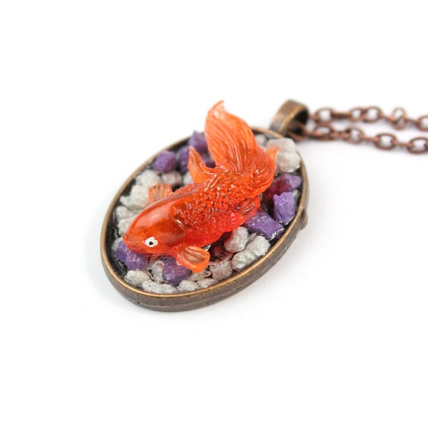 Purple Raw Stone Necklace Animal Fish Red Jewelry - Unique Jewelry Make Wish Necklace Oval Pendants Copper Jewelry Round Sea Locket Necklace