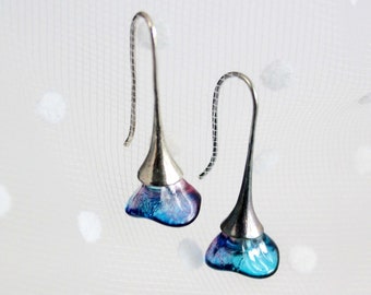 Purple Drop Earrings Gift For Her - Blue Style Mini Flower Jewelry For Sister Birthday Gift - Night Sky Blue Mix Christmas Gift for grandma
