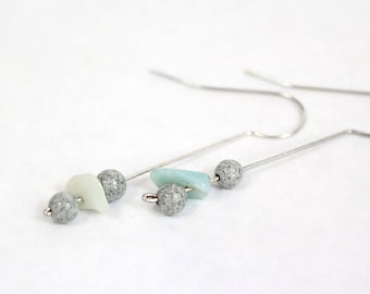 dangly earrings 19 birthday gift for her - gray jasper jewelry for friend gifts for girls - amazonite chips earrings - long drop earrings
