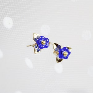 Bright Blue Earrings Tiny 18K Gold Plated  Stud Earrings Glass Jewelry Present New Mum, Miniature Flower Stud For Bridesmaid Gift for Sister