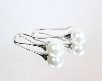 white shell pearl earrings present best friend - simple pearl jewelry 30 birthday gift for her - Silver Dangle Earrings Valentine's Day Gift
