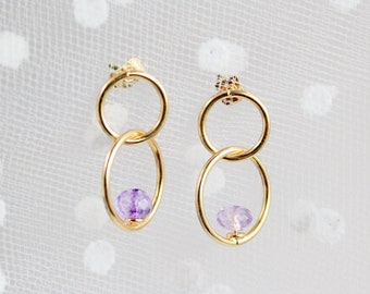 Purple Topaz Stud Earrings 18 K Gold Plated Birthday November Jewelry Lilac Earrings Infinity Jewelry 32 Bridesmaid Gifts Light Purple Stone