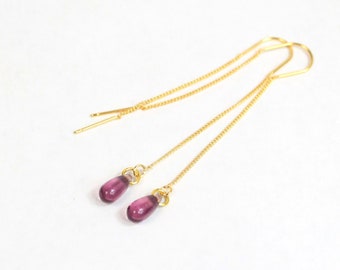 Purple Gold U Threader Earrings - Original Jewelry 30th Birthday Gifts for Women - Novelty Earrings Drop Long Glass Jewelry for Sister Gifts