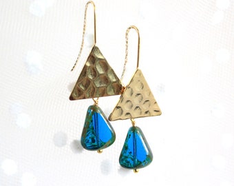 Geometric Blue  Drop Earrings Arrow Jewelry - Triangular Earrings Novelty - 30th Birthday Gift for Women - Present Best Friend