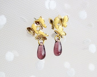 Purple Stud 18K Gold Plated Earrings Bridesmaid Gifts Glass Jewelry for Sister Gifts - Small Drop Earrings Miniature Butterfly Novelty 2021