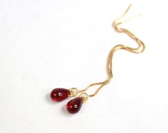 Ruby Red Jewelry Teardrop Golden Threader Earrings - Long Jewelry 35 Birthday Gifts for Women - Drop Earrings for Bridal Anniversary Gifts