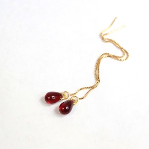 Ruby Red Jewelry Teardrop Golden Threader Earrings - Long Jewelry 35 Birthday Gifts for Women - Drop Earrings for Bridal Anniversary Gifts