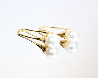 white shell pearl earrings 25 birthday gift for her - minimalistic bridal Jewelry proposal Bridesmaid gift - Drop Ear friend gifts for girls