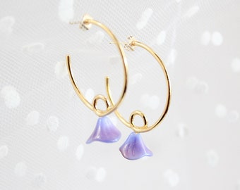 Purple Stud Boucles d’oreilles Rose Bleu Bijoux - 18 K Gold Boucles d’oreilles Double Loop - Stud Hoops Gold - Drop Boucles d’oreilles Grand Cercle Ouvert Stud Présent