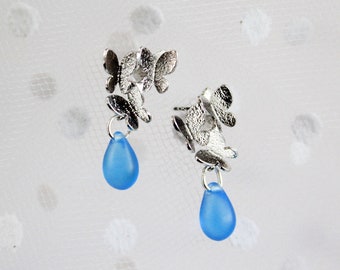 Frosted Blue Stud for Her 25 Birthday Gift Bridesmaid Gift Glass Jewelry for Woman Gift Small Drop Earrings Miniature Butterfly Novelty 2021