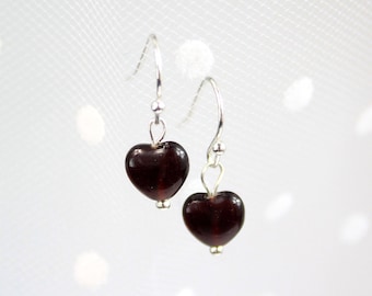 Valentine's Day Gifts - Simple Heart Earrings Gift for Her Birthday 18 - Dark Red Jewelry for Mom Gift - Small Heart Drop Earrings Love Gift