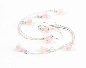 Long Blush Pink Jewelry for Her Birthday Gifts Cherry Blossom Earrings Drop - Tiny Flower Earrings Silver Original Jewelry for Gift Bridal