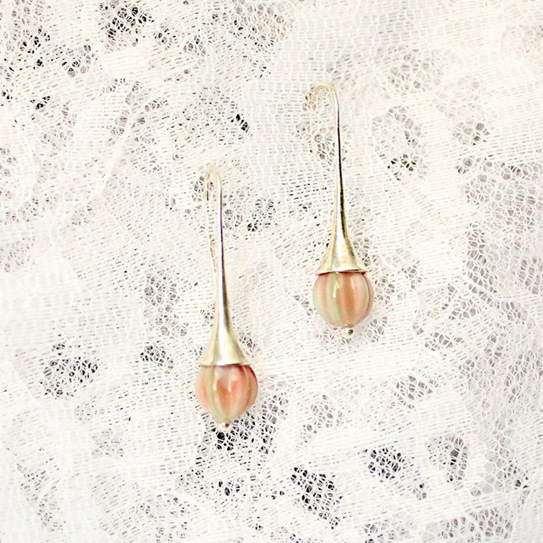 Mocha Pink Earrings Silver - Green Jewelry for Mother - Simple Ear Drop ...