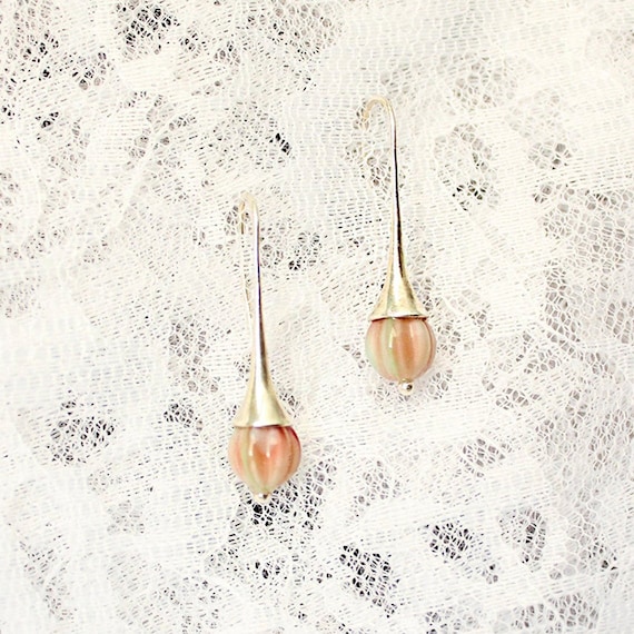 Mocha Pink Earrings Silver - Green Jewelry for Mother - Simple Ear Drop - Gift For Daughter - Casual Melon Jewelry - bridal earring under 20