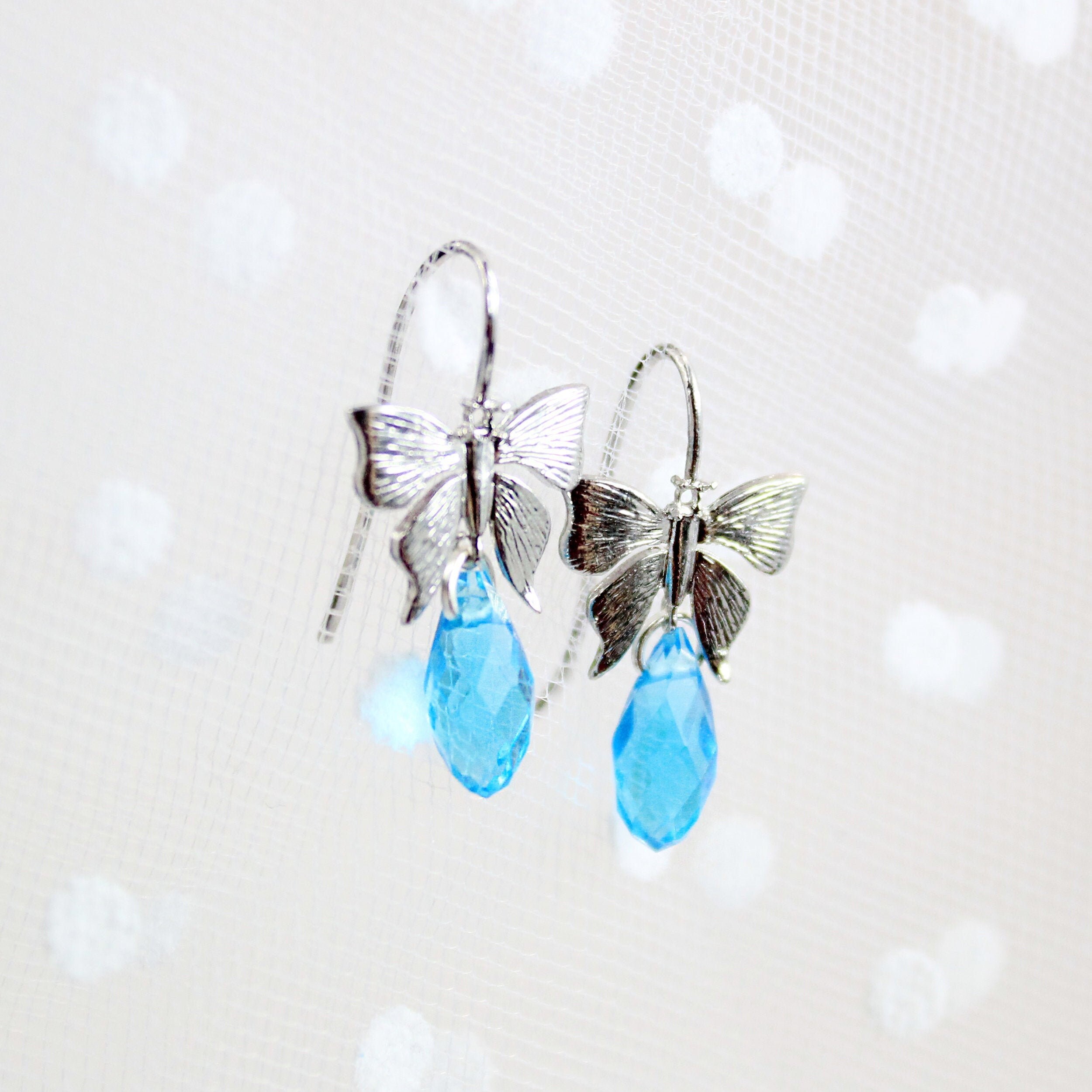 Blue Crystal Drop Dangle Funky Toy Novelty Earrings Push Present